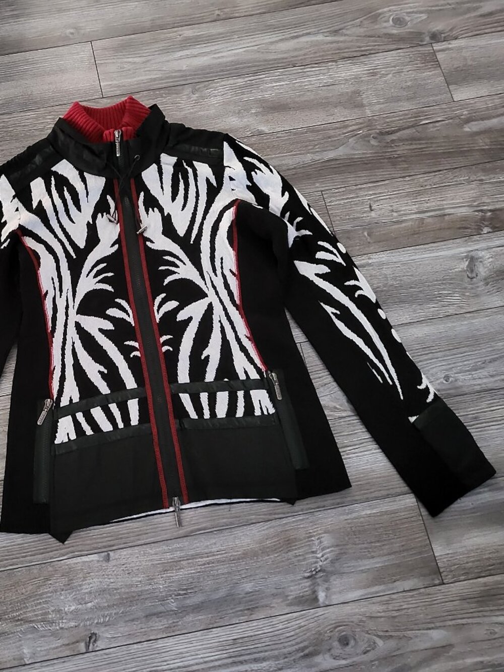 Abstract Knit Full Zip Cardigan Jacket Sweater Women Size S Small - Picture 10 of 13